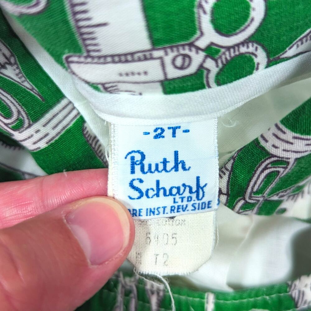 Vintage Ruth Scharf Dress Baby Girls Size 12-18m Green Math Ruler School - Picture 5 of 5
